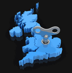 Poster - Map of UK with winding key. Image with clipping path.