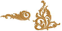Set Of Golden Vintage Baroque Ornament, Corner. Retro Pattern Antique Style Acanthus. Decorative Design Element Filigree Calligraphy Vector. - Stock Vector