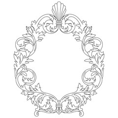 Vintage oval graphical frame in antique style. Vector.