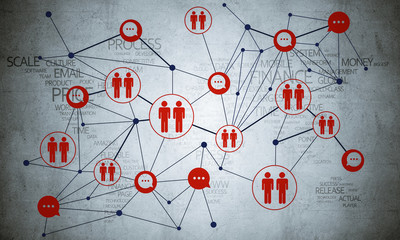 lines and dots as networking idea drawn on cement background