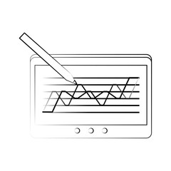 Sticker - graph chart on tablet screen icon image vector illustration design  black line