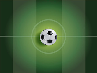 Realistic soccer ball or football ball on green field background. 3d Style vector Ball.