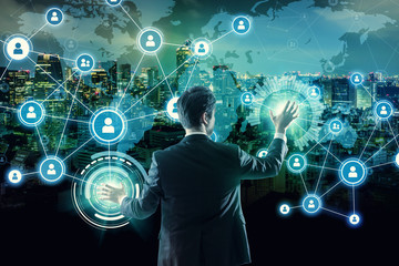 Poster - social networking service concept. worldwide connection. mixed media.