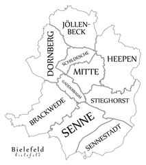 Modern City Map - Bielefeld city of Germany with boroughs and titles DE outline map