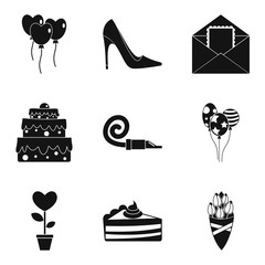 Poster - Romantic time icons set, simple style