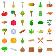 Forest Icons Set, Cartoon Style
