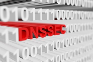 DNSSEC as a binary code with blurred background 3D illustration