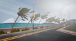 Tornado Incoming From Sea Hurricane In Ocean Huge Wind Over Palm Trees And Road Tropical Natural Disaster Concept Flat Vector Illustration