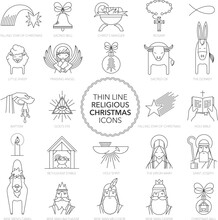 Thin Line Religious Christmas Icons