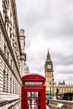 Fototapeta Londyn - London red telephone box with the Big Ben in the background