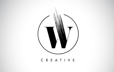 W Brush Stroke Letter Logo Design. Black Paint Logo Leters Icon.