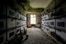 Dark Hallway Leading To Crypts & Coffins - Abandoned Mausoleum