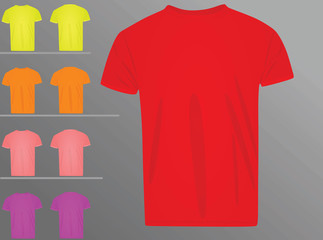 Classic t shirt. yellow, orange, pink, purple, and red. vector illustration