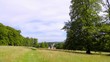 landschafts panorama mit wald, wiese und windmühle im teutoburger wald