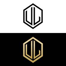 Initial Letters Logo Ul Black And Gold Monogram Hexagon Shape Vector