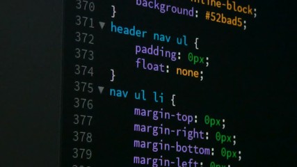 Poster - programmer scrolling up and down for editing page of html css website code editor