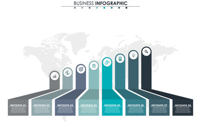 Poster - Business data, chart. Abstract elements of graph, diagram with 8 steps, strategy, options, parts or processes. Vector business template for presentation. Creative concept for infographic