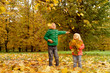 © nadezhda1906 - little boy and girl play in autumn fall leaves