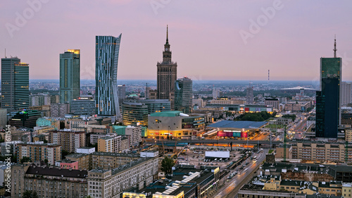 Obraz na płótnie Panorama Warszawy o świcie