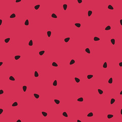 Poster - Watermelon seamless pattern. Red background with black seeds. Vector illustration.