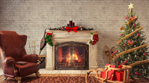 Obraz na płótnie Boże Narodzenie w domu Renderowanie 3D