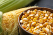 Bowl with fresh kernels, closeup