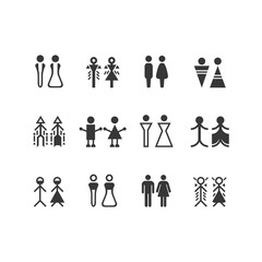 black silhouette male and female signs and symbols set on white background