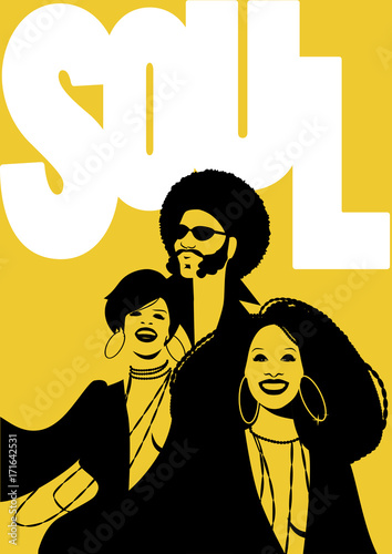 Fototapety Soul  plakat-muzyki-duszy-grupa-mezczyzny-i-dwoch-dziewczynek-styl-retro