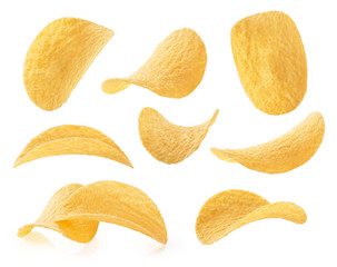 Wall Mural - Potato chips isolated on a white background.