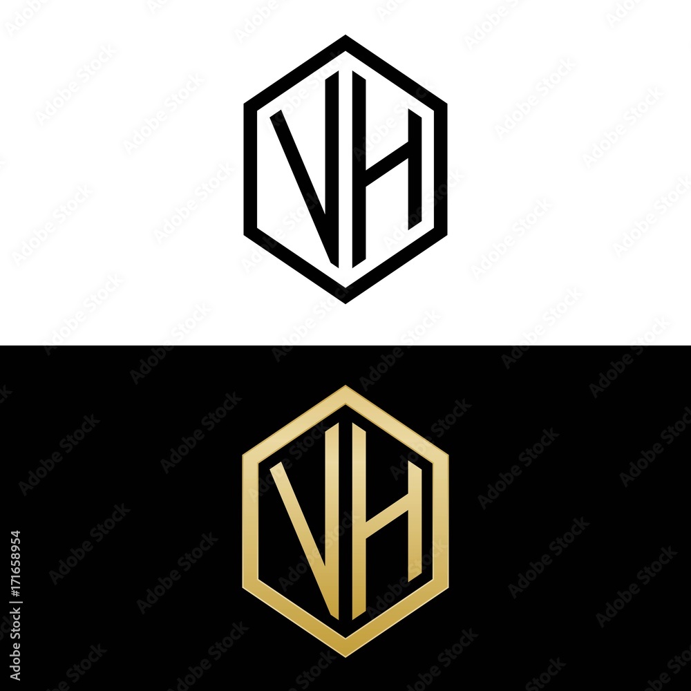 initial letters logo vh black and gold monogram hexagon shape vector ...