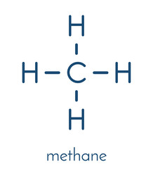 Canvas Print - Methane natural gas molecule. Main component of natural gas and LNG (liquefied natural gas) and biogas, produced by fermentation. Skeletal formula.