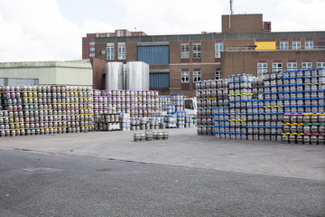 Kegs stocked in the brewery.