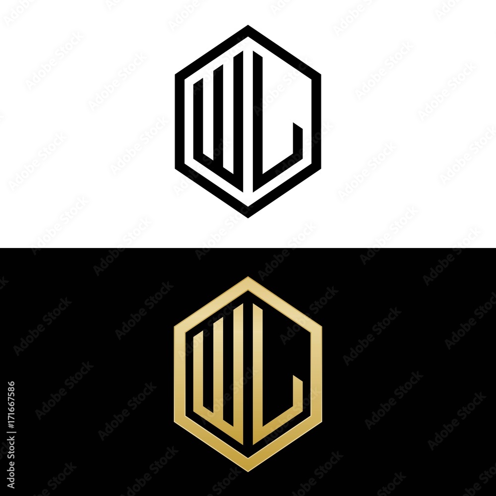 initial letters logo wl black and gold monogram hexagon shape vector ...