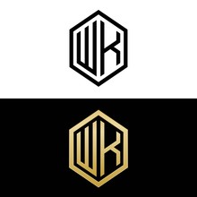 Initial Letters Logo Wk Black And Gold Monogram Hexagon Shape Vector