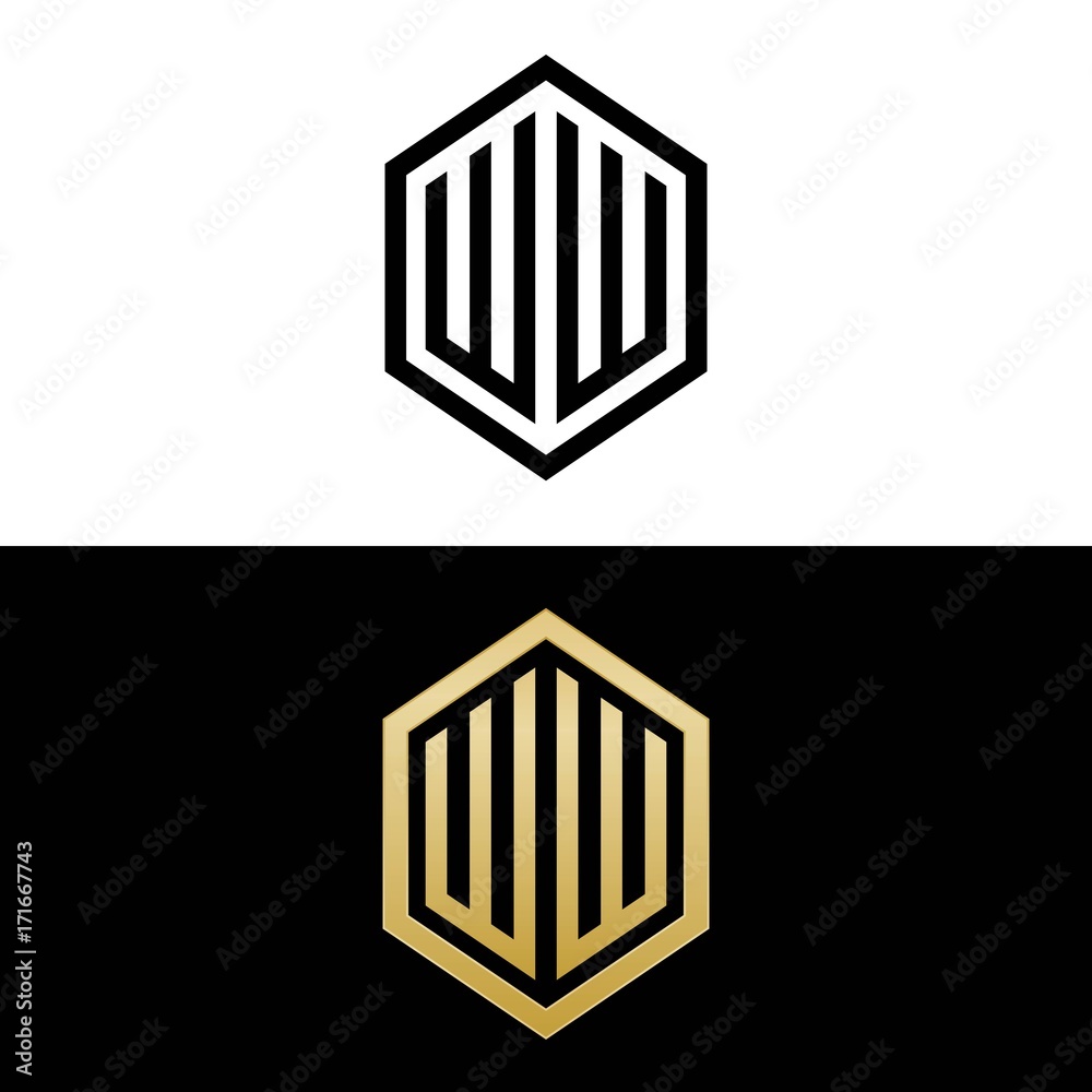 initial letters logo ww black and gold monogram hexagon shape vector ...
