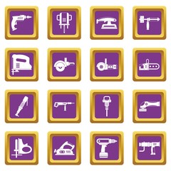 Poster - Electric tools icons set purple