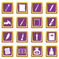 Poster - Writing icons set purple