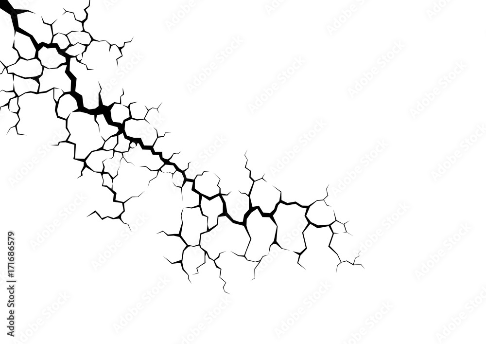 Earth cracks or lightning on white background. Cracked concrete wall ...
