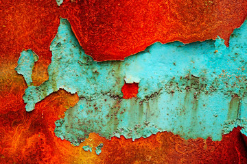 Wall Mural - Rusty metal Colorful background for design. Rusty multicolored cracked  wall texture with copy space. motley rusty metal texture. . rusty metal 