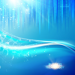 Poster - Abstract smooth blue lines. Blue background with bigdata cyber code. Science background for cyber presentations. Vector background.