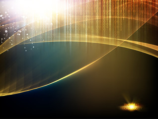 Poster - Abstract dark background. Flashing particles fly through dark space. Science illustration of bigdata computing. Vector illustration.