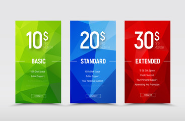 Poster - Templates of  price tables with polygonal abstract green, blue and red design elements.