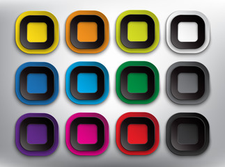 Wall Mural - Abstract vector web buttons set of 12. Set of square paper style buttons for your website or app. Isolated on the white background. Vector illustration. Eps10.