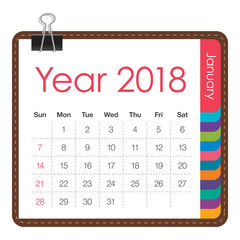 January 2018 calendar vector illustration