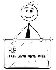 Poster - Cartoon Illustration of Business Man with Credit Debit Card