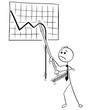 Cartoon Illustration of Business Man with Broom Trying to raise Wall Graph Chart