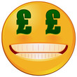 Grinning emoji with British sterling pound currency sign eyes