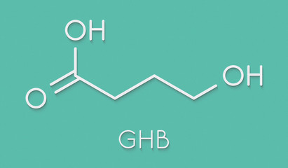 Sticker - Gamma-hydroxybutyric acid (GHB, oxybate, liquid ecstasy) molecule. Skeletal formula.