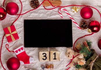 Wall Mural - tablet with new year Decoration.