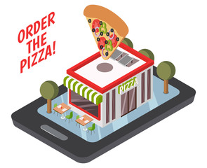 Poster - Online Pizzeria Isometric Composition